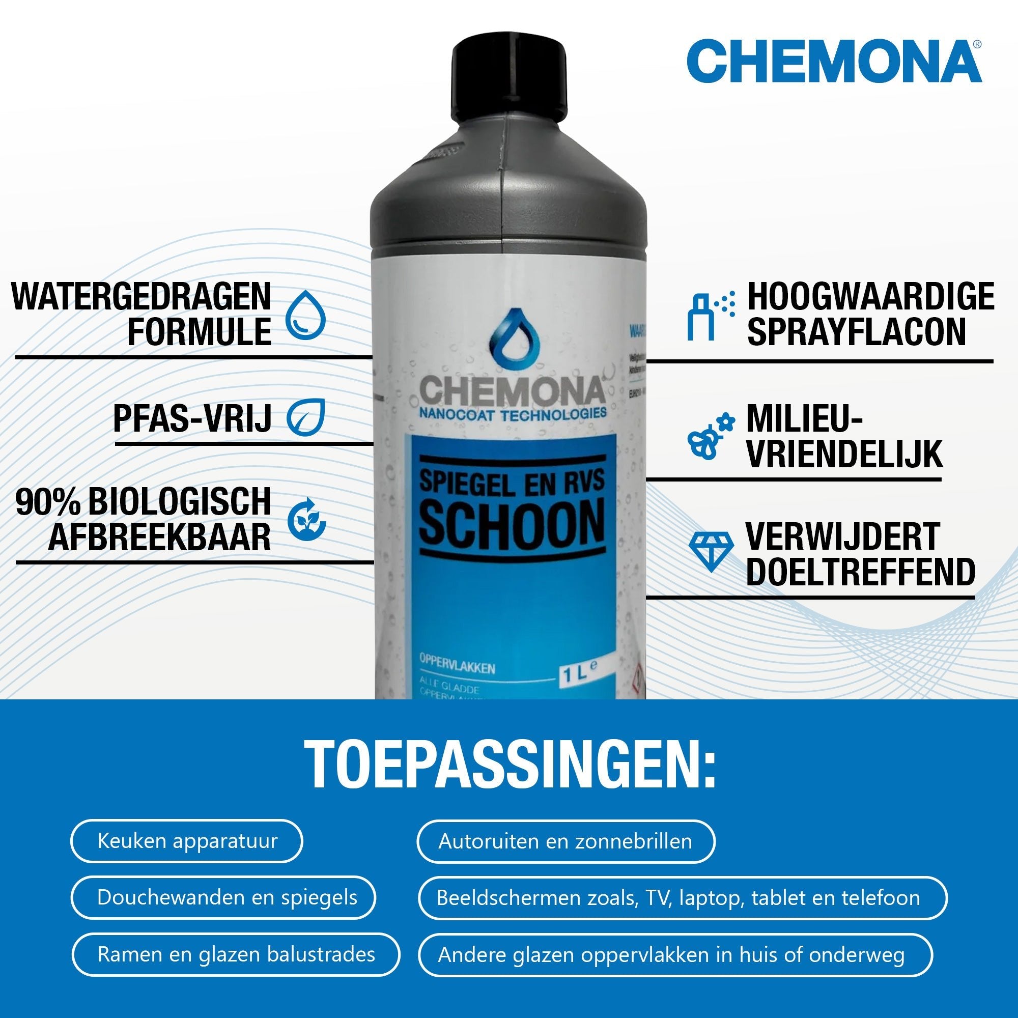 Spiegel, Glas & RVS-reiniger | Nano reiniger voor glas en roestvrij staal - Chemona