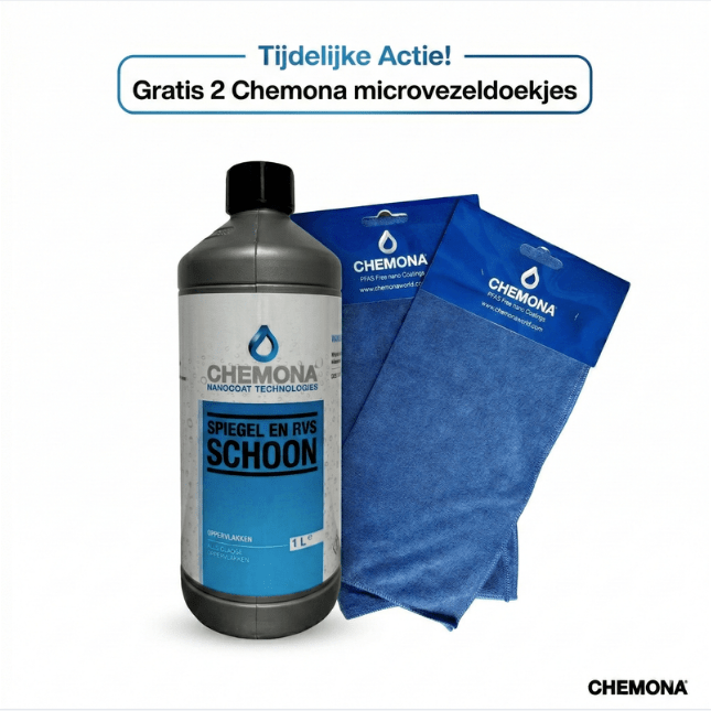 Spiegel, Glas & RVS - reiniger + GRATIS 2x Microvezeldoekjes - Chemona